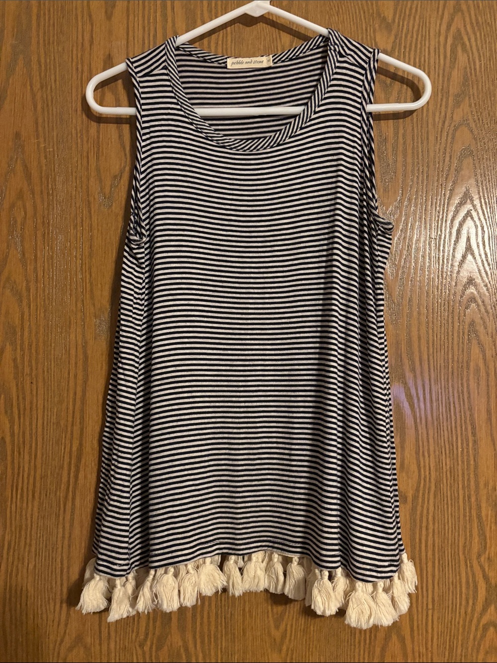 Pebble & Stone Striped Black & White Tassel Hem Tank Top Size XS